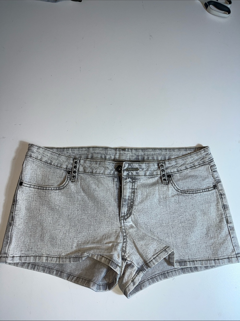 City Streets Light Gray Washed Denim Shortie Shorts